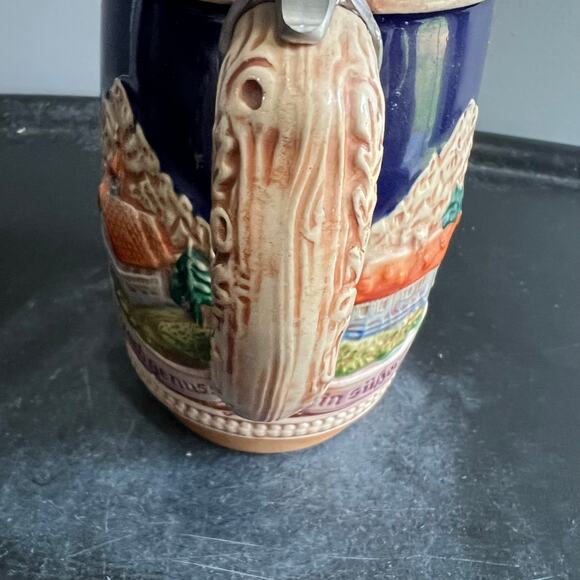 Vtg Gerz Lidded Beer Stein w/Picture of Kissing Couple & Houses - Picture 3 of 14